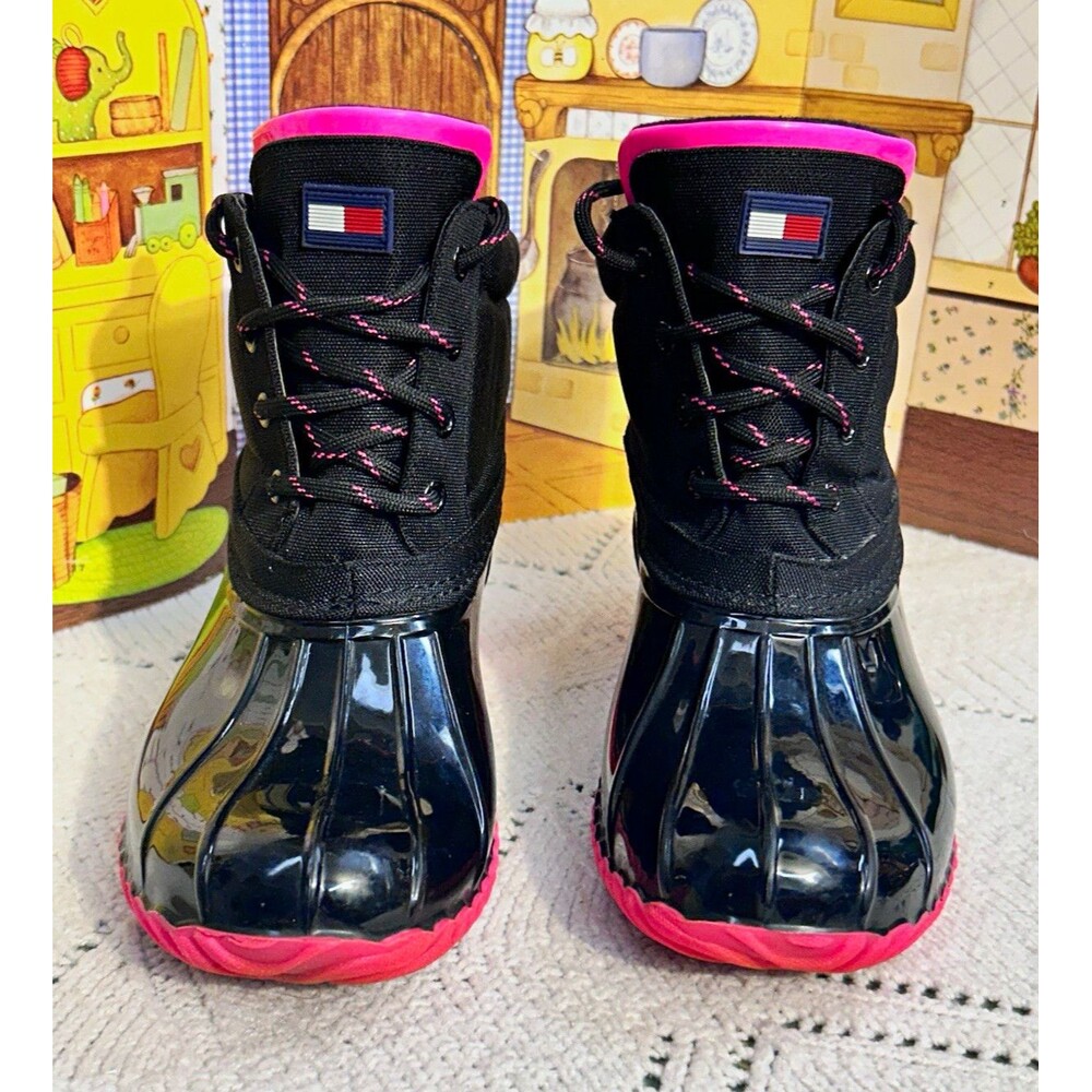 Tommy Hilfiger Haryett Women's 8M Black Pink Duck Winter Boots Waterproof Rain